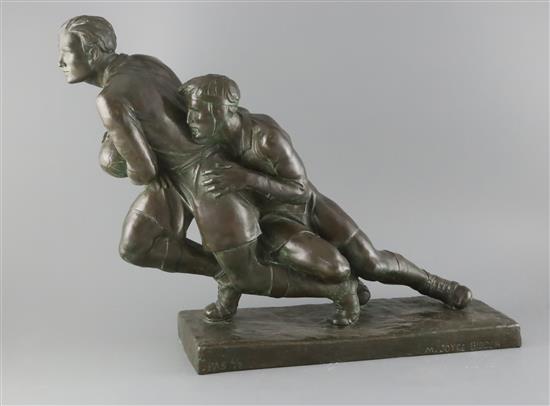 § Muriel Joyce Bidder (1906-1999) A bronze group, Tackled depicting two rugby players, H.15.75 L.21in.
